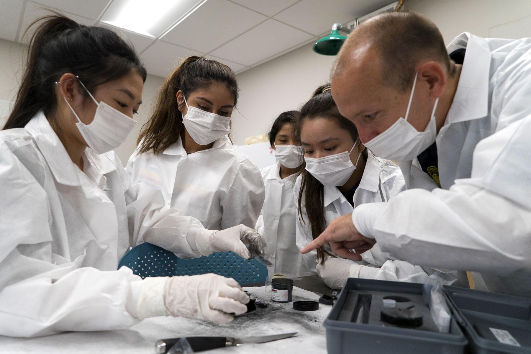 Forensic 科学 students working in lab